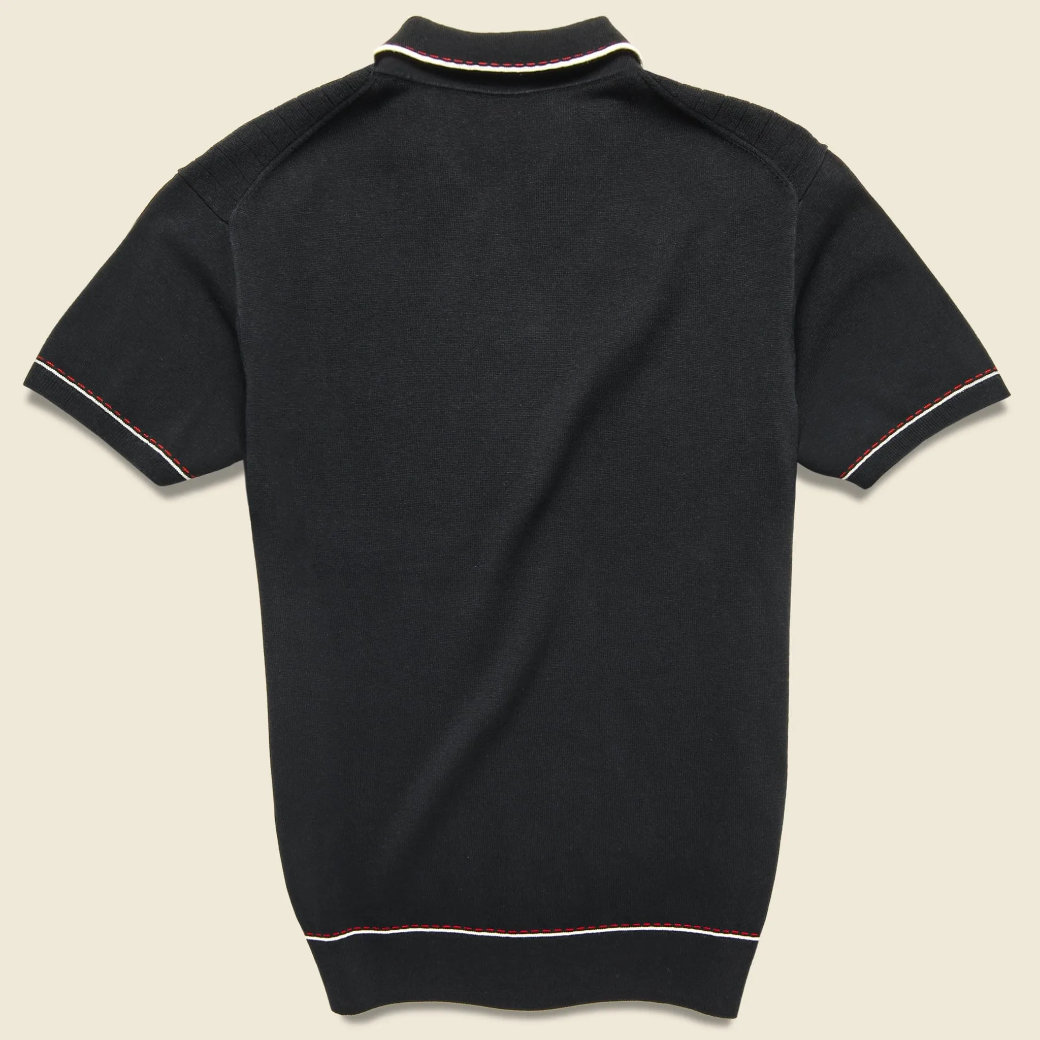 Tipped Button-Down Sweater Polo - Black