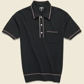 Tipped Button-Down Sweater Polo - Black