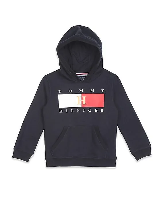 Tommy Hilfiger Kids Boys Navy Long Sleeve Brand Print Hooded Sweatshirt