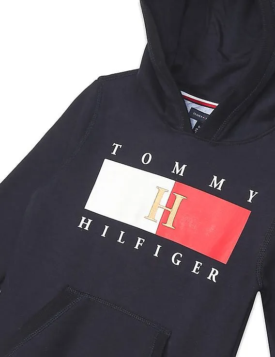 Tommy Hilfiger Kids Boys Navy Long Sleeve Brand Print Hooded Sweatshirt