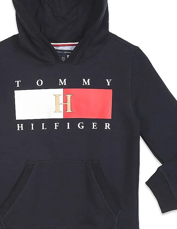 Tommy Hilfiger Kids Boys Navy Long Sleeve Brand Print Hooded Sweatshirt