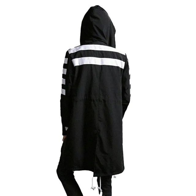 Trench Coat Men Hood Long Korean Steampunk Gothic Cloak Men Capes Patchwork Mens Hood Street Long Coat Vintage Windbreaker F86