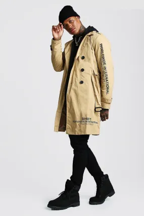 Trench Coat With Print Detail | boohooMAN UK