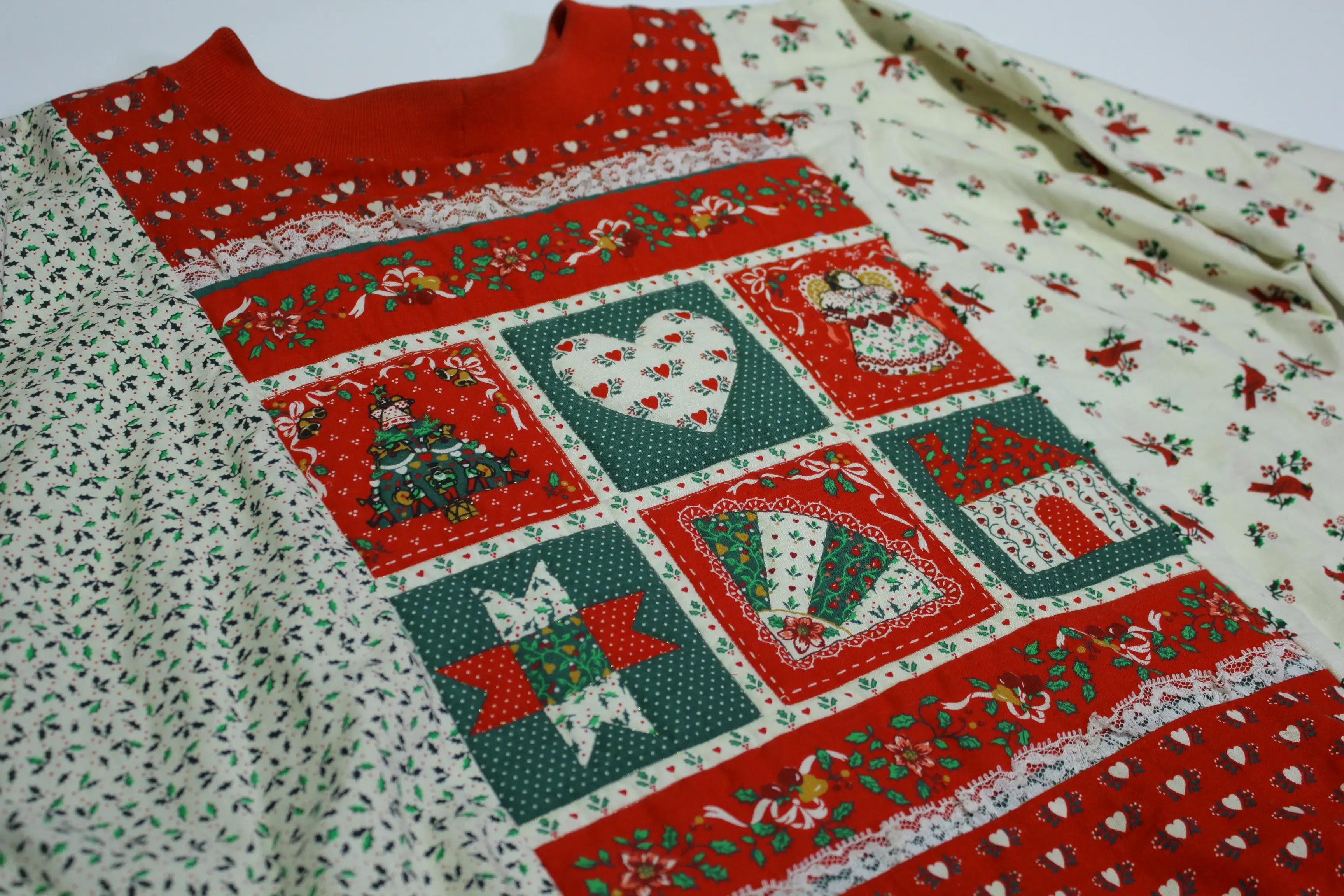 Ugly Homemade Quilt Grandma's Vintage 1990's Christmas Sweatshirt