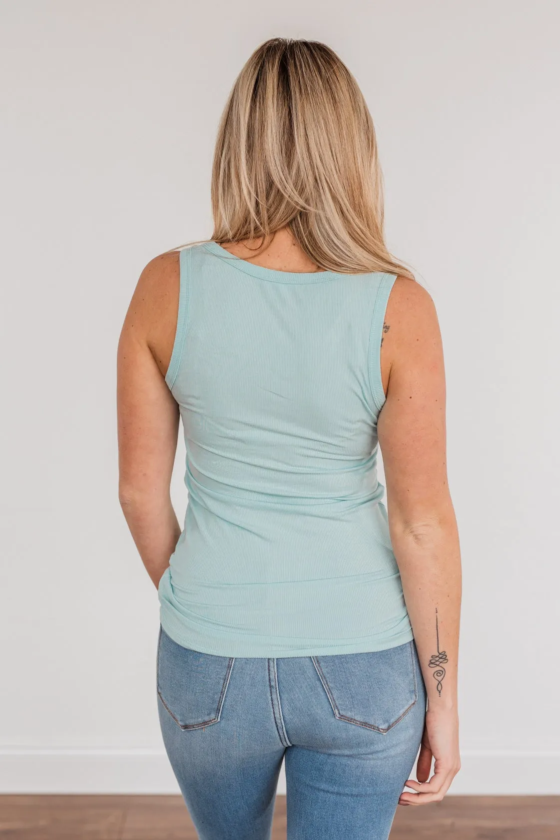 Uplifting Spirits Button Henley Tank Top- Sky Blue