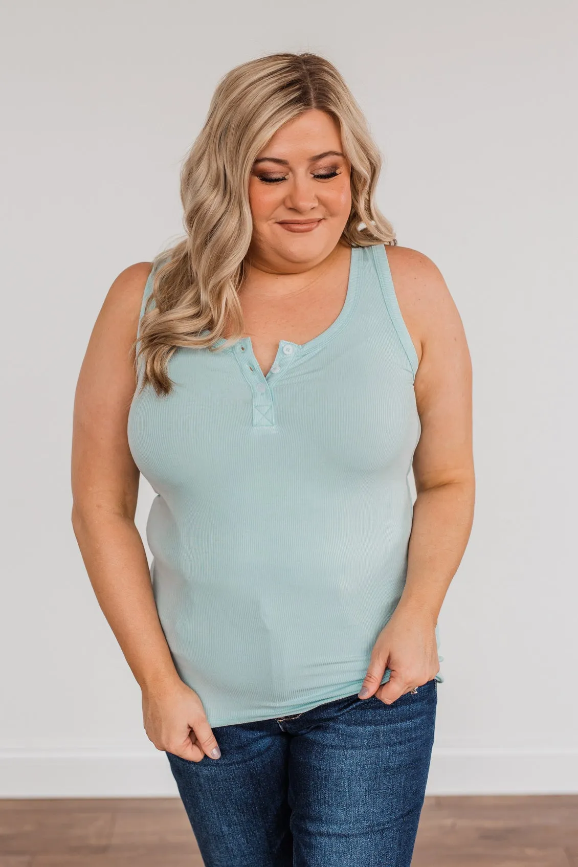 Uplifting Spirits Button Henley Tank Top- Sky Blue