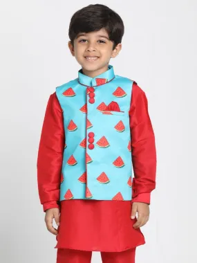 Vastramay Boys' Quirky Watermelon Print Nehru Jacket