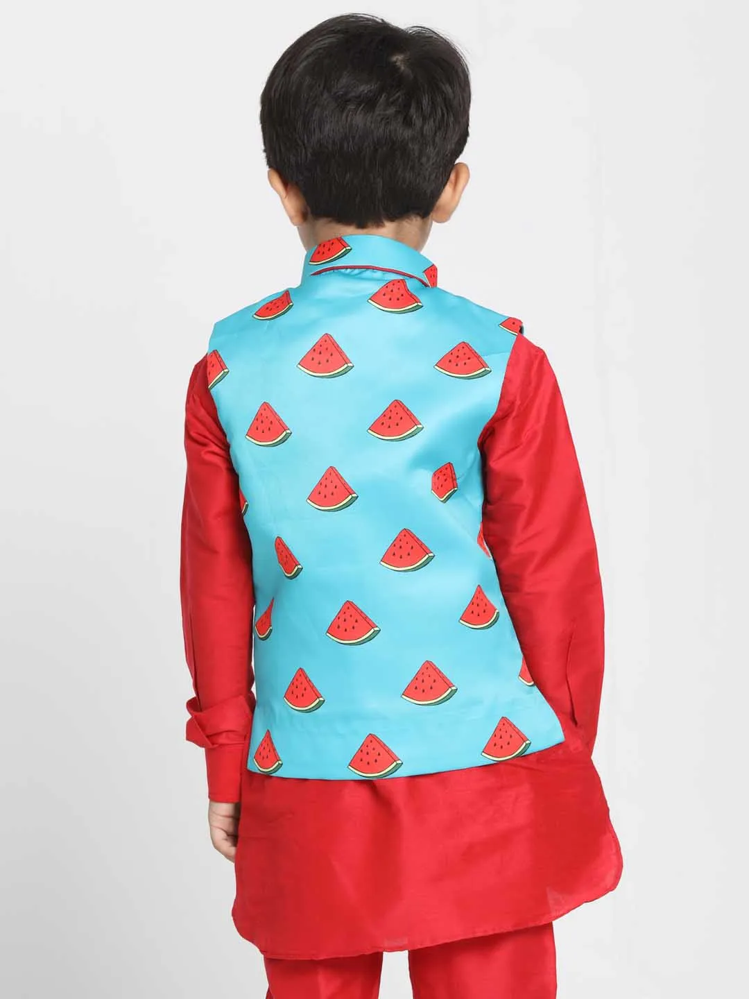 Vastramay Boys' Quirky Watermelon Print Nehru Jacket