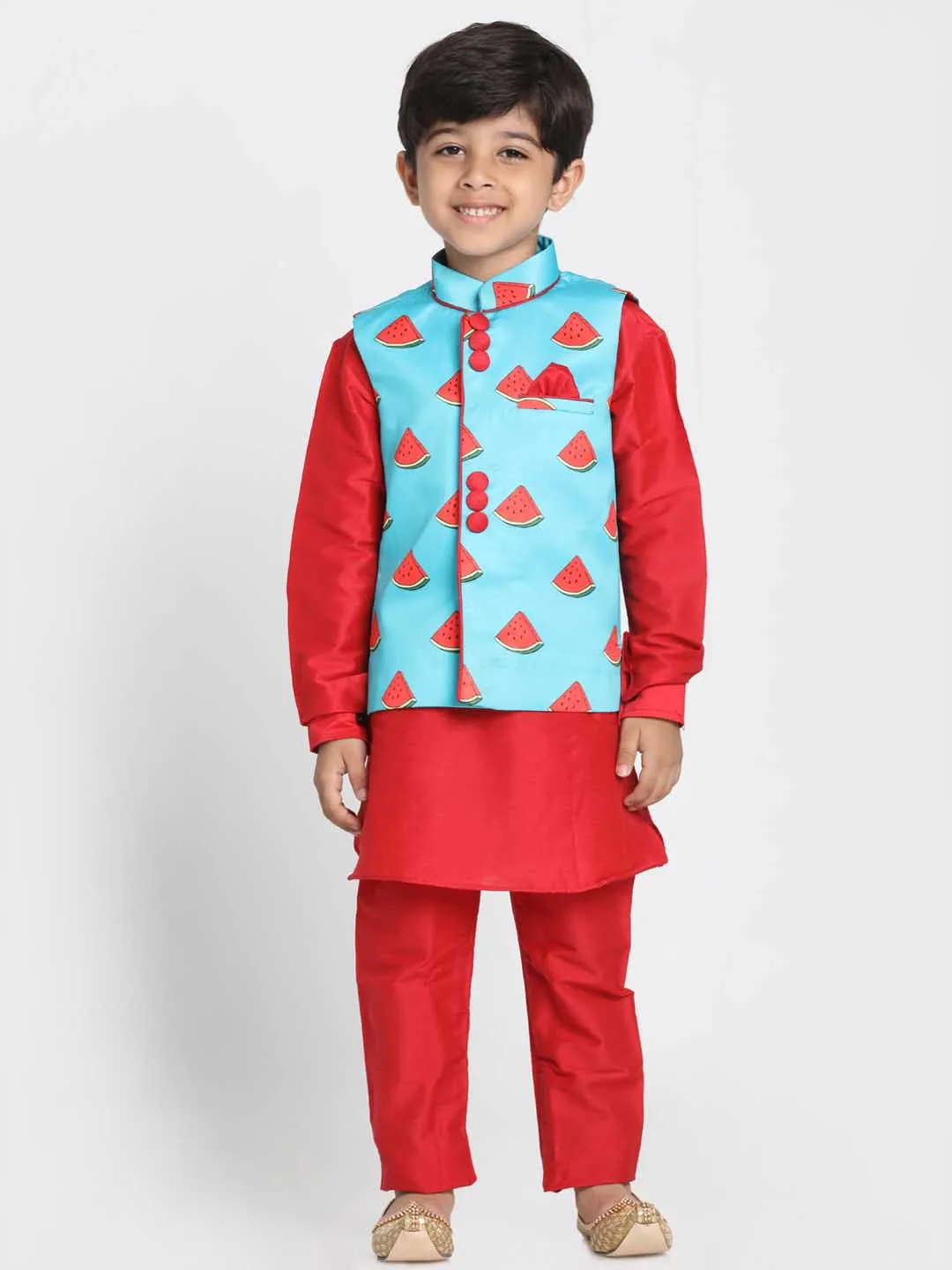 Vastramay Boys' Quirky Watermelon Print Nehru Jacket