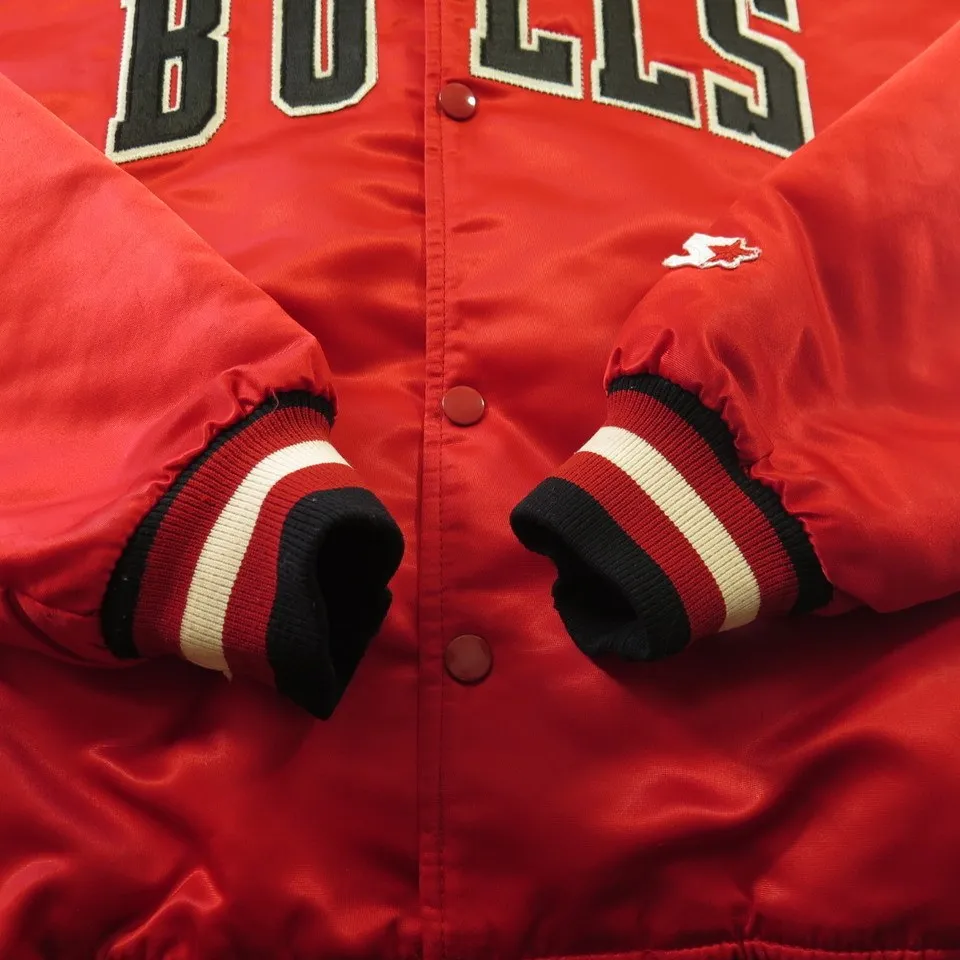 Vintage 80s Chicago Bulls Starter Jacket Mens L Satin NBA Basketball Red USA