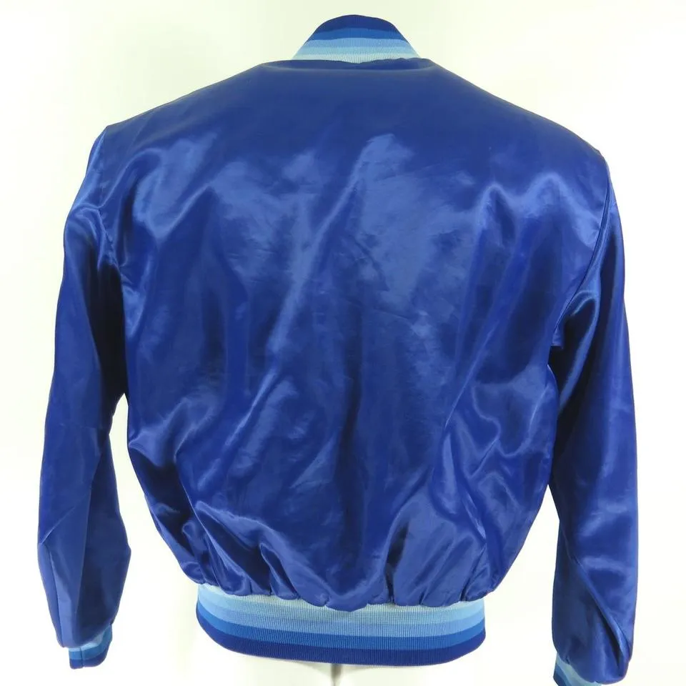 Vintage 80s Goodyear Jacket Mens L Safety Team Shiny Blue Satin Swingster USA