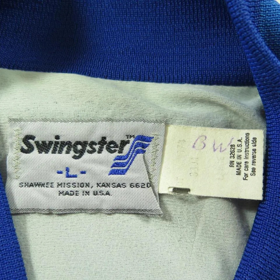 Vintage 80s Goodyear Jacket Mens L Safety Team Shiny Blue Satin Swingster USA