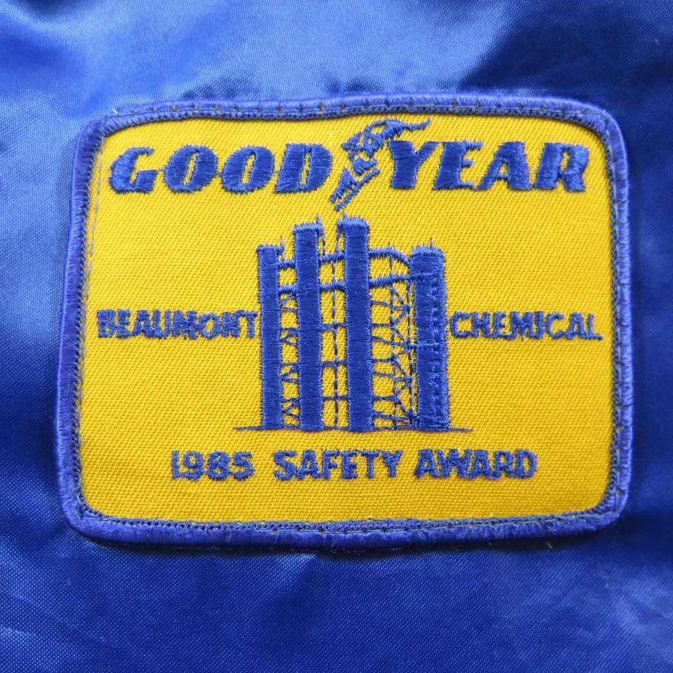 Vintage 80s Goodyear Jacket Mens L Safety Team Shiny Blue Satin Swingster USA