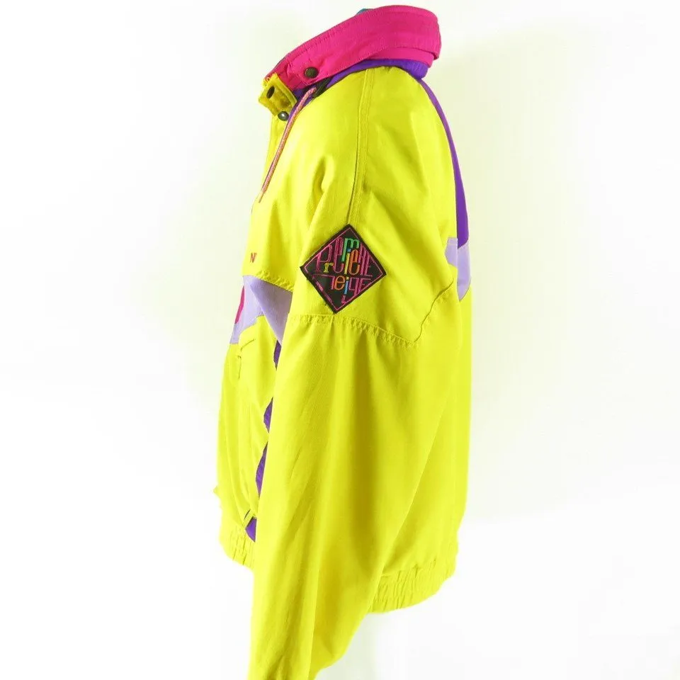 Vintage 80s Nevica Ski Jacket Mens 40 Puffy Hooded Patches Yellow Snowboard