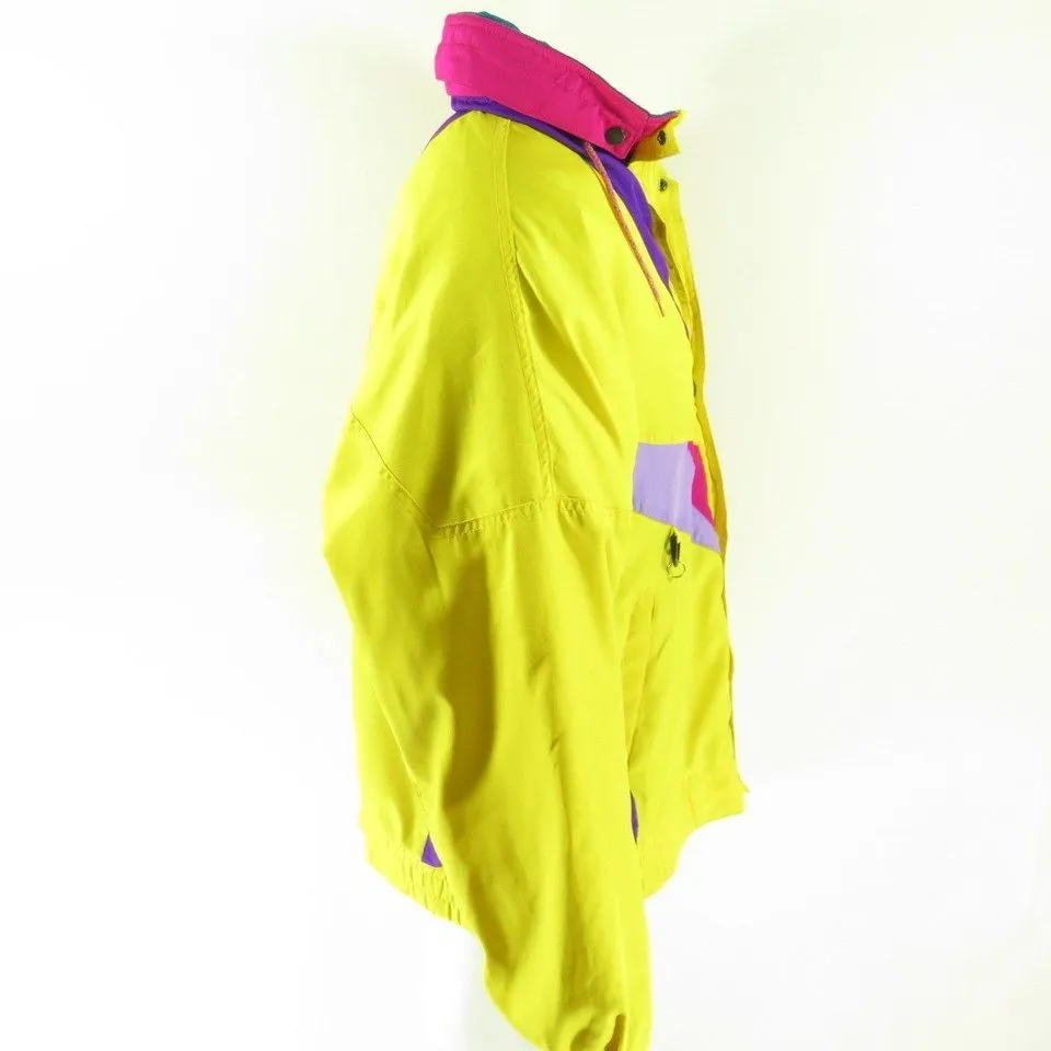 Vintage 80s Nevica Ski Jacket Mens 40 Puffy Hooded Patches Yellow Snowboard