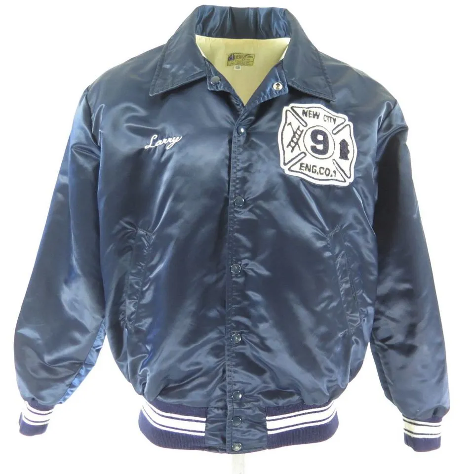 Vintage 80s New York Fire Department Jacket 48 Satin 100 Year Anniversary