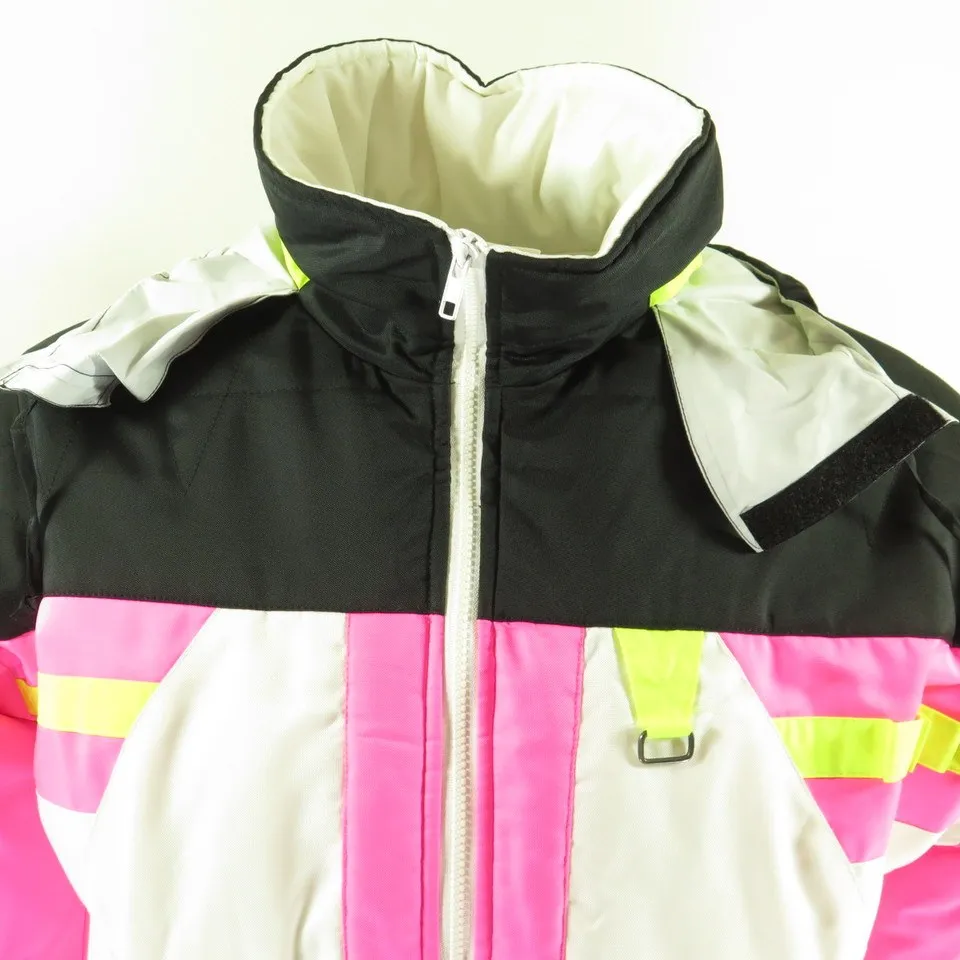 Vintage 80s Obermeyer Ski Jacket Mens M Puffy Retro Neon Yellow Pink Insulated