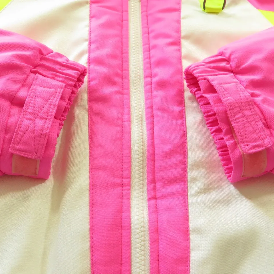 Vintage 80s Obermeyer Ski Jacket Mens M Puffy Retro Neon Yellow Pink Insulated