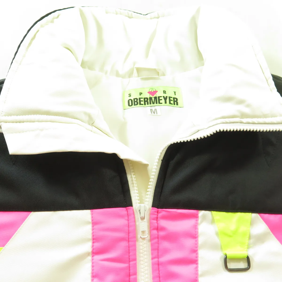 Vintage 80s Obermeyer Ski Jacket Mens M Puffy Retro Neon Yellow Pink Insulated