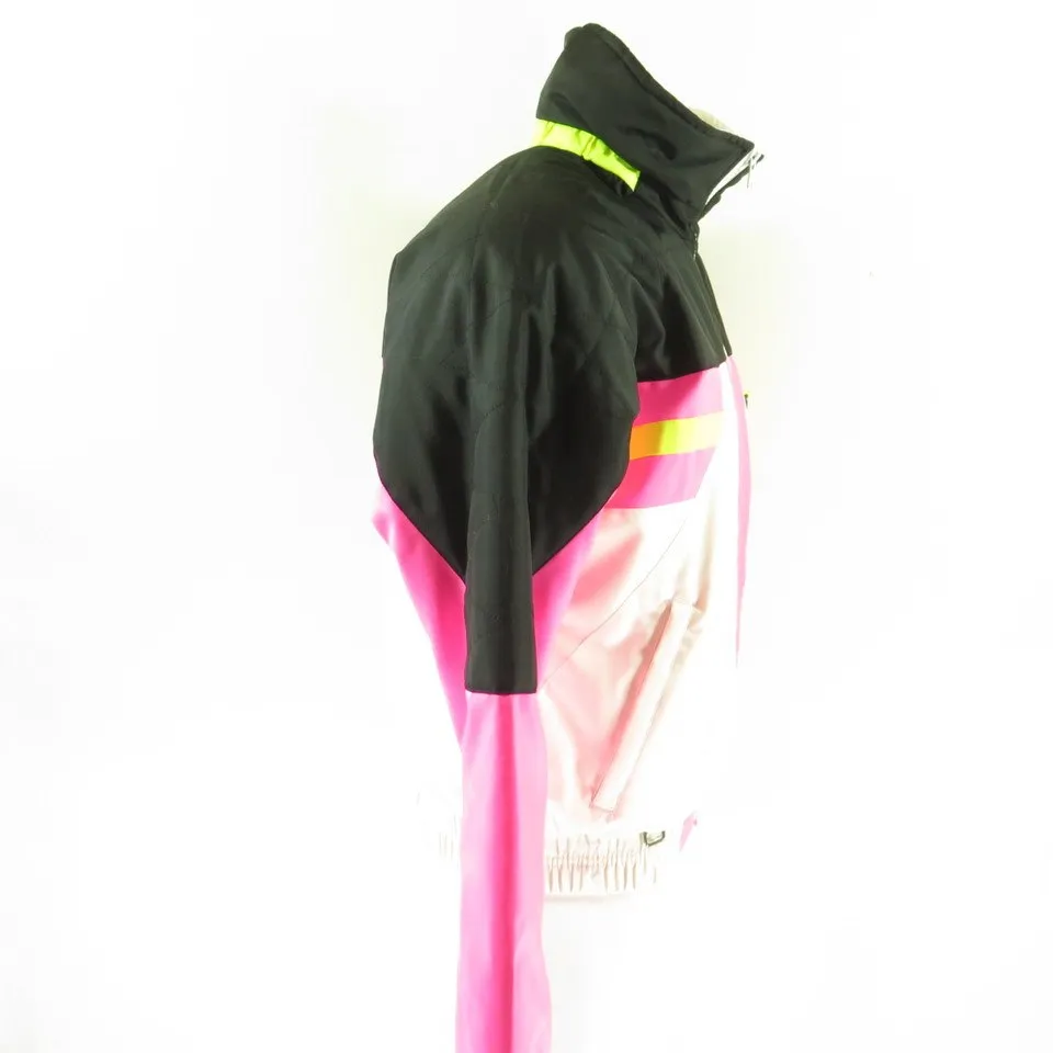 Vintage 80s Obermeyer Ski Jacket Mens M Puffy Retro Neon Yellow Pink Insulated