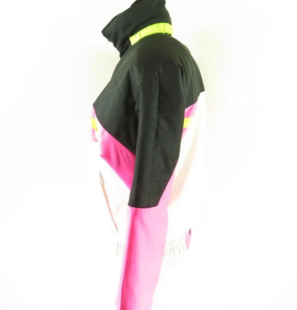 Vintage 80s Obermeyer Ski Jacket Mens M Puffy Retro Neon Yellow Pink Insulated