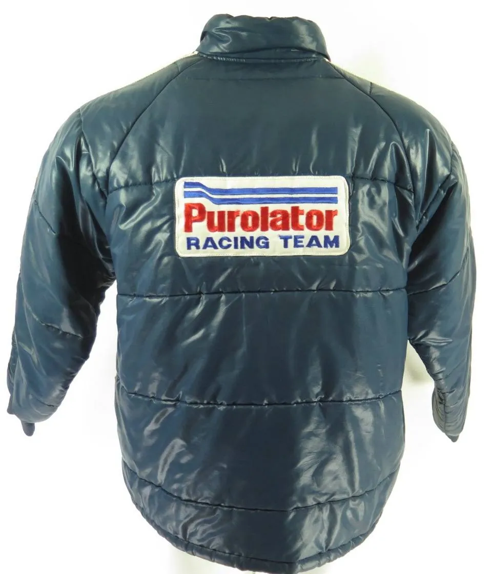 Vintage 80s Purolater Racing Jacket Mens L Great Lakes Puffy Blue Quilted