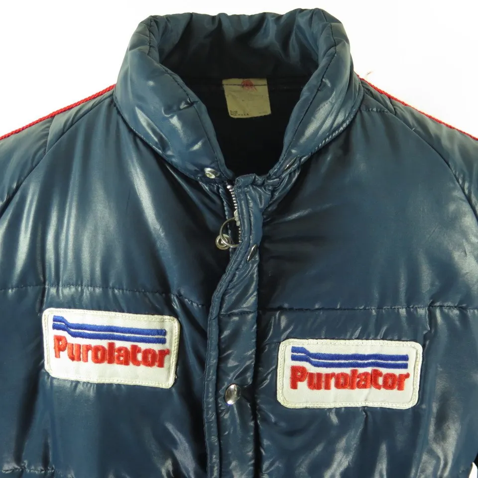 Vintage 80s Purolater Racing Jacket Mens L Great Lakes Puffy Blue Quilted