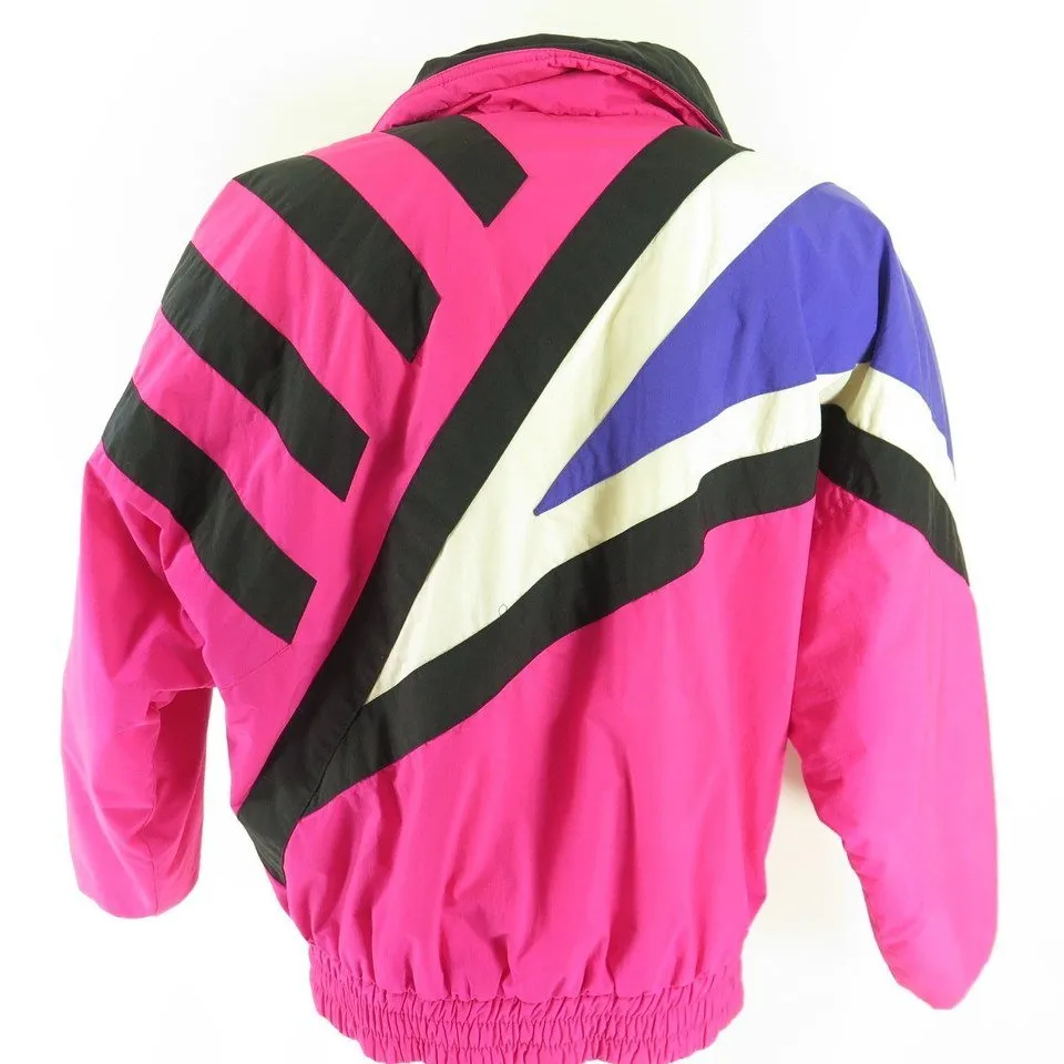 Vintage 80s Retro Puffy Pink Ski Jacket Womens 10 Tyrolia Head Bright Snowboard