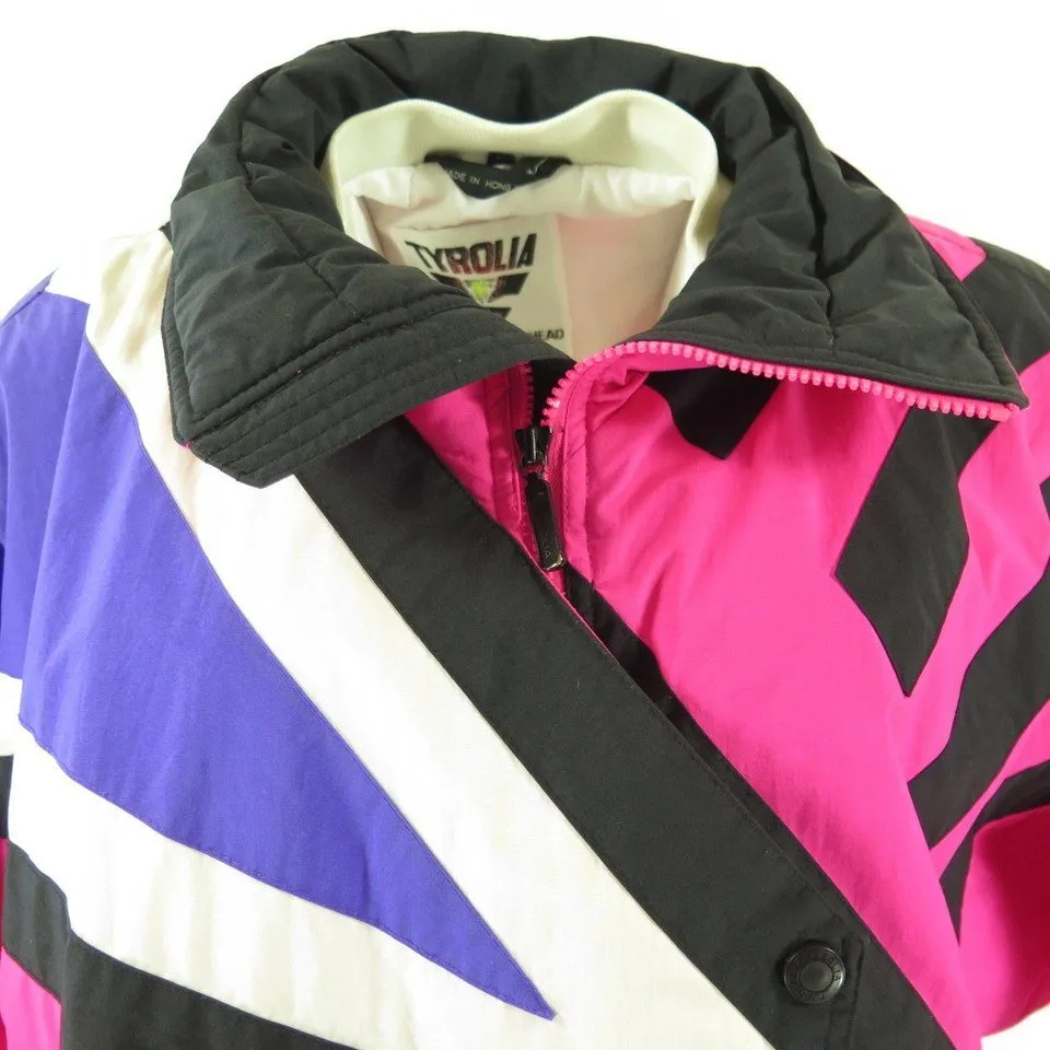 Vintage 80s Retro Puffy Pink Ski Jacket Womens 10 Tyrolia Head Bright Snowboard