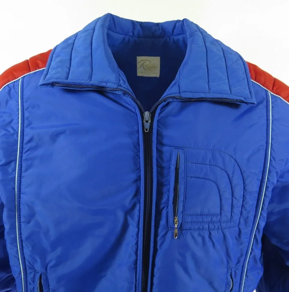 Vintage 80s Roffe Ski Jacket Mens L Puffy Retro Snowboard Blue Time Machine