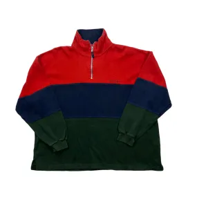 Vintage 90s Red, Navy Blue + Green Yves Saint Laurent Spell-Out Quarter Zip Sweatshirt - Medium