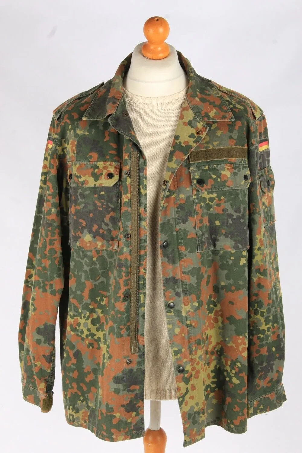 Vintage Armt Shiert Jacket German Flag Camouflage 80s Multi Size L - Pepper Tree London