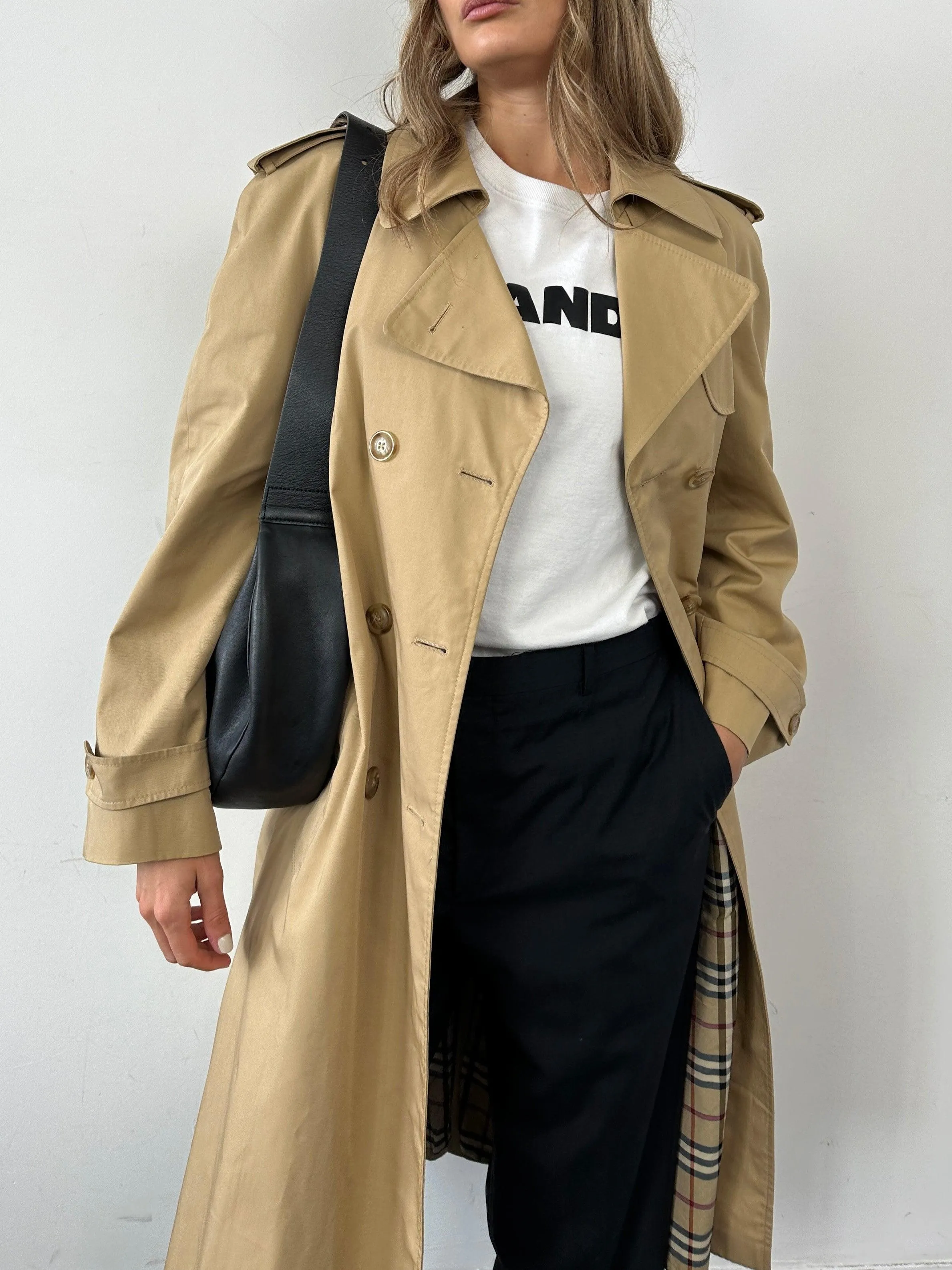 Vintage Cotton Double Breasted Belted Trench Coat - L