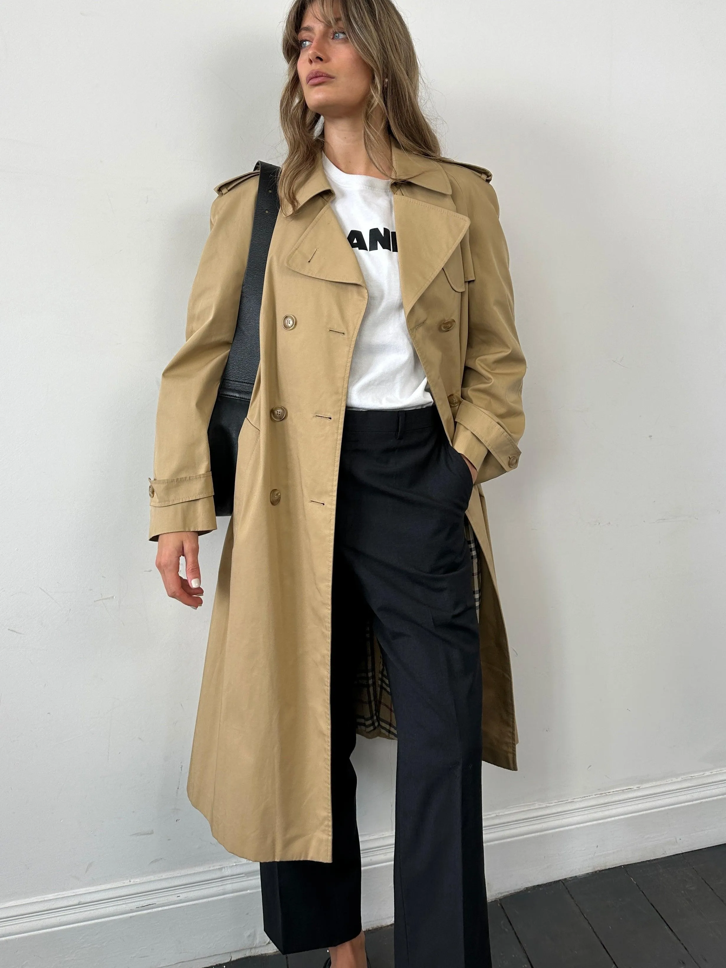 Vintage Cotton Double Breasted Belted Trench Coat - L