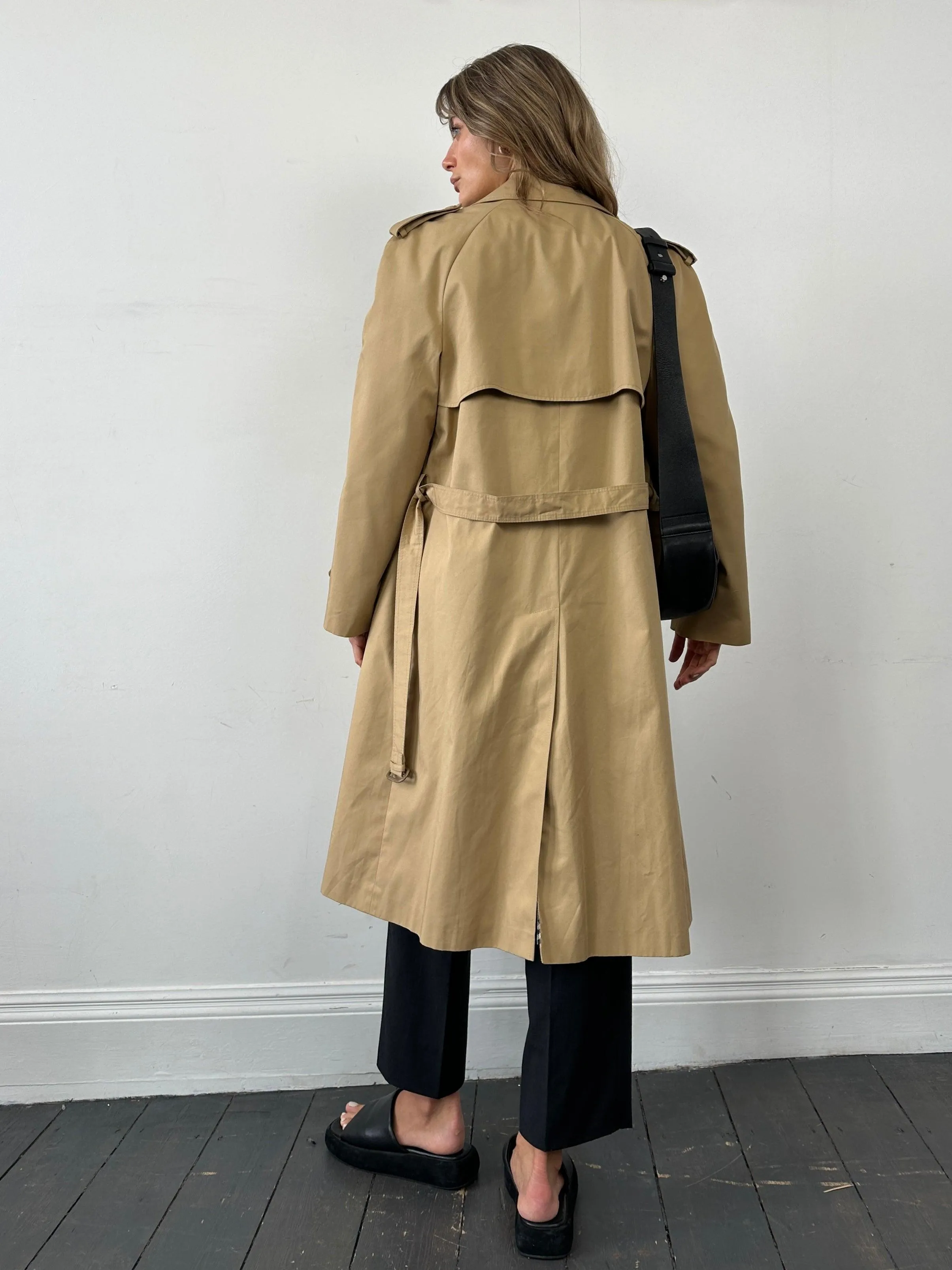 Vintage Cotton Double Breasted Belted Trench Coat - L