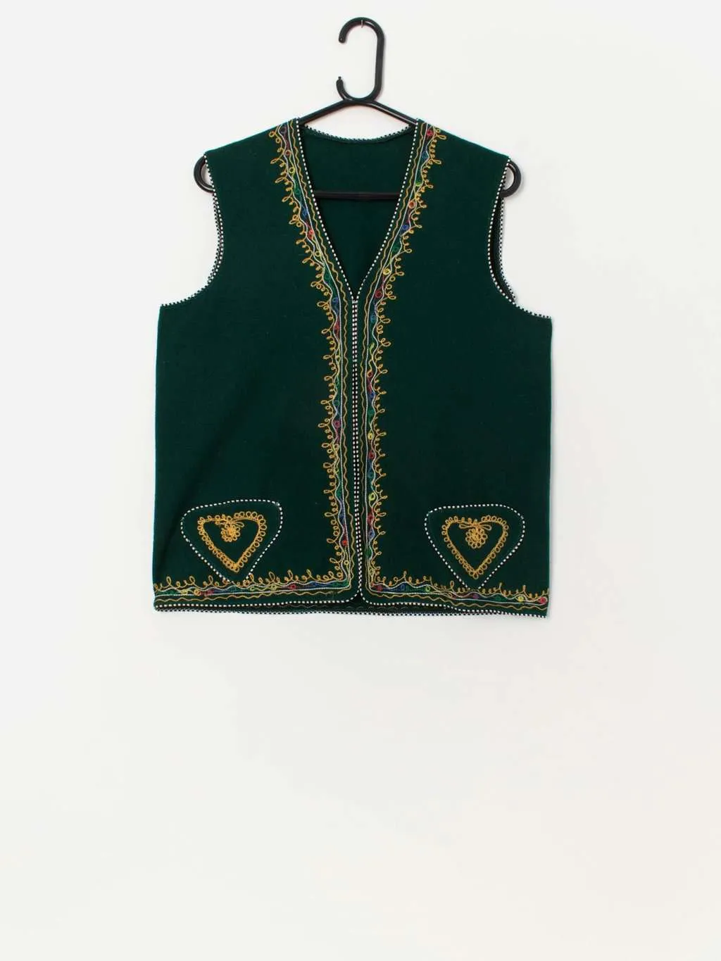 Vintage green embroidered wool waistcoat – Medium to large