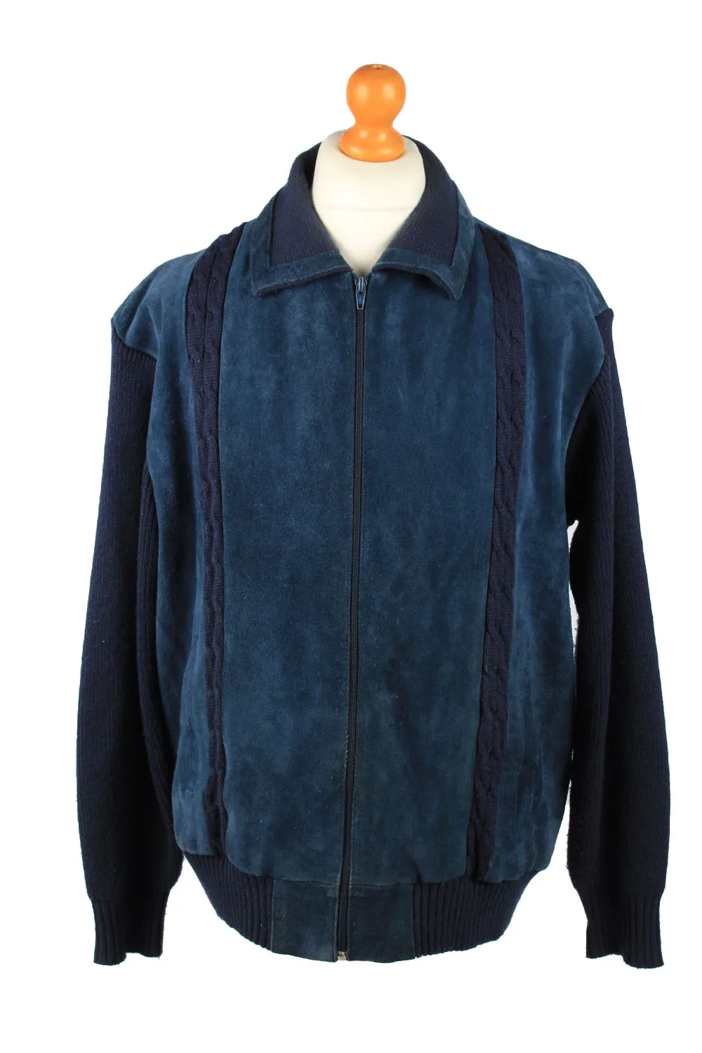 Vintage MC Coy Mens Suede Leather Jacket Jumper 80s 54 Navy - Pepper Tree London