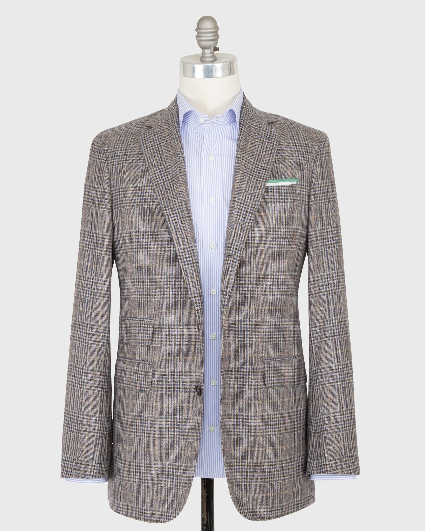 Virgil No. 2 Jacket in Flax/Brown/Blue Glen Plaid Hopsack