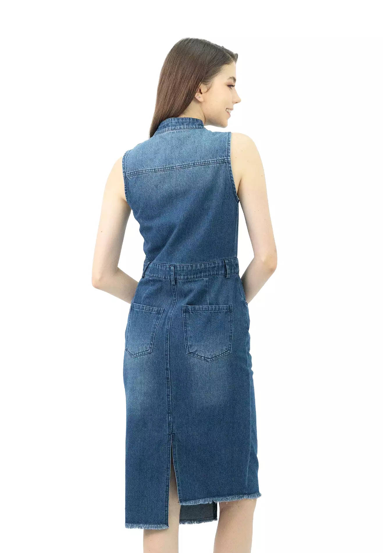 VOIR JEANS Button Front Sleeveless Denim Dress