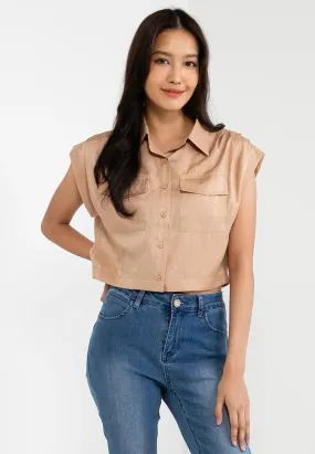 VOIR JEANS Button Up Detail Crop Top