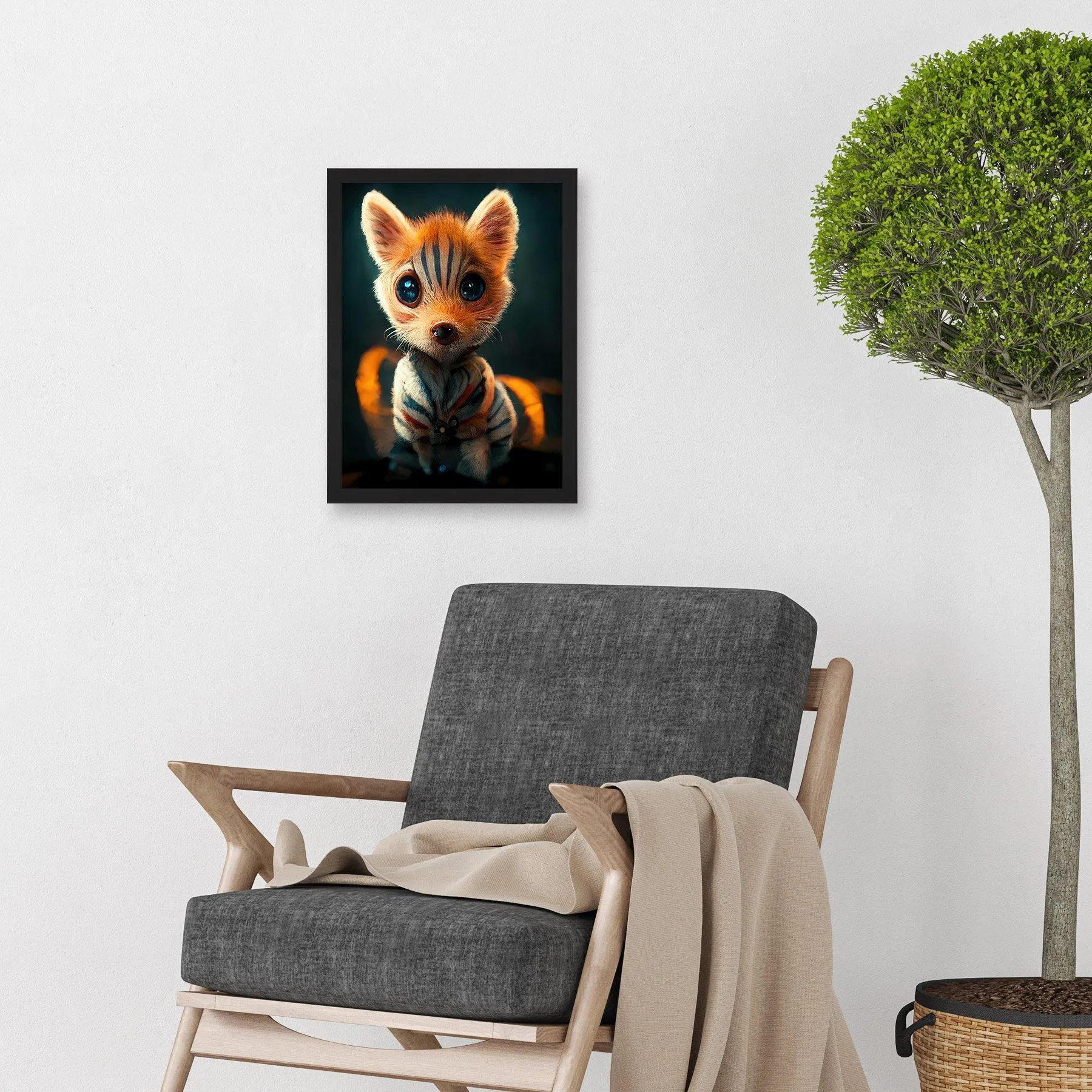 Wall Art & Pictures | Cute Fox Cub Striped Fur Cartoon Artwork Framed Wall Art Print A4 | Artery8