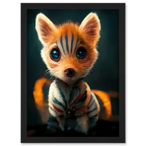 Wall Art & Pictures | Cute Fox Cub Striped Fur Cartoon Artwork Framed Wall Art Print A4 | Artery8