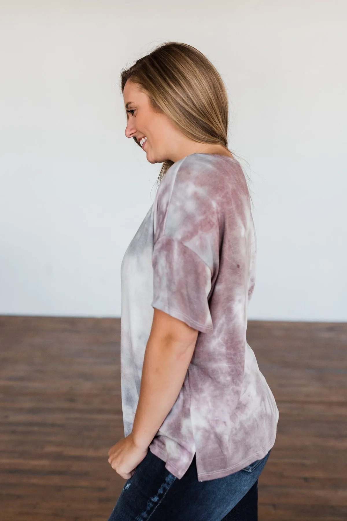 Whatever You Say Tie Dye Top- Plum & Grey