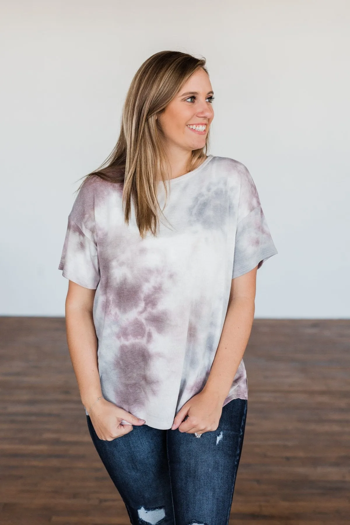 Whatever You Say Tie Dye Top- Plum & Grey