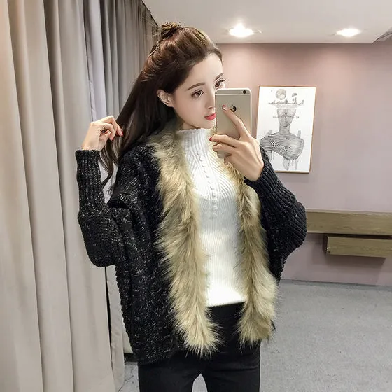 winter fur collar sweate