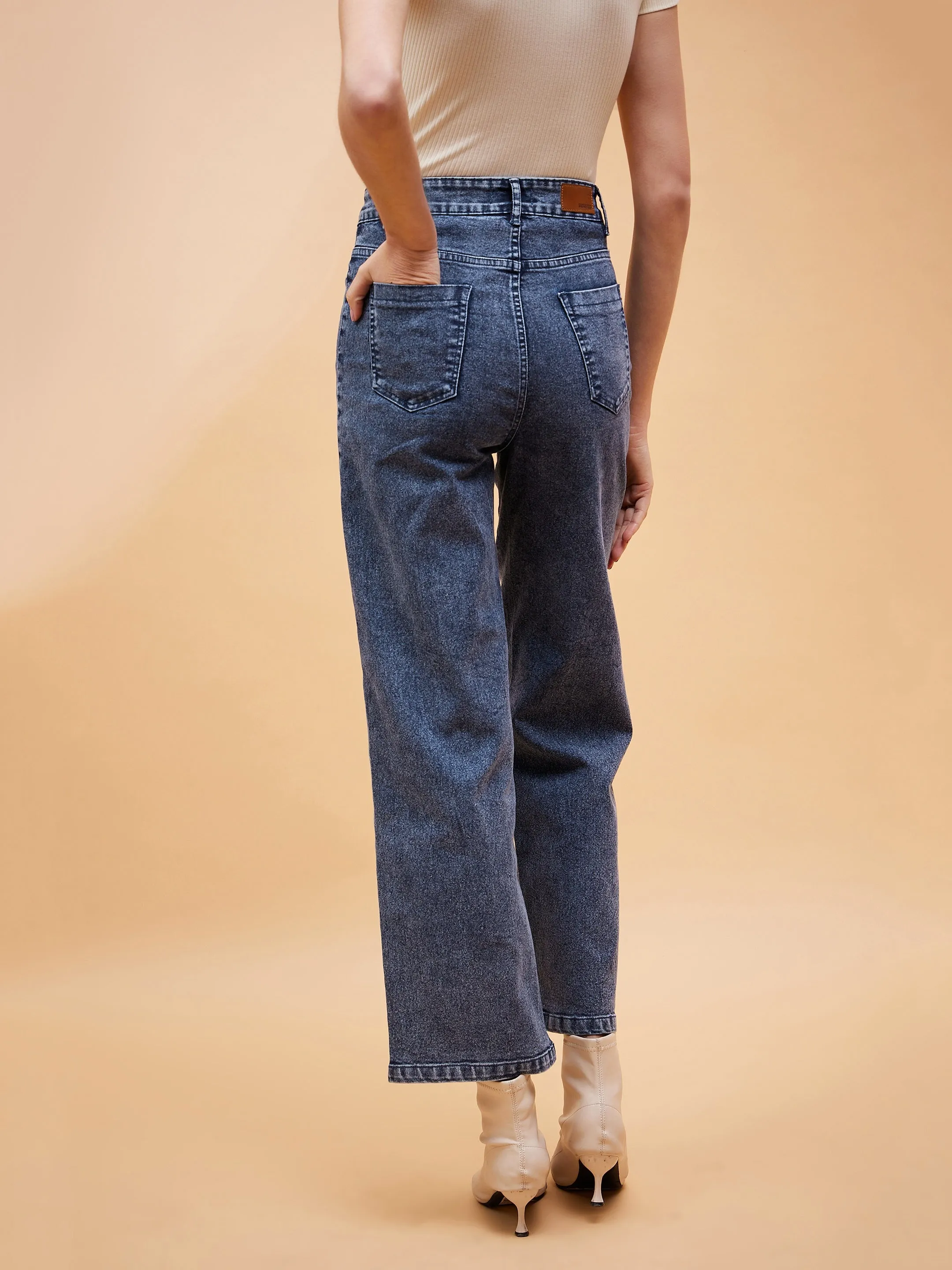 Women Blue High Waist Front Dart Jeans