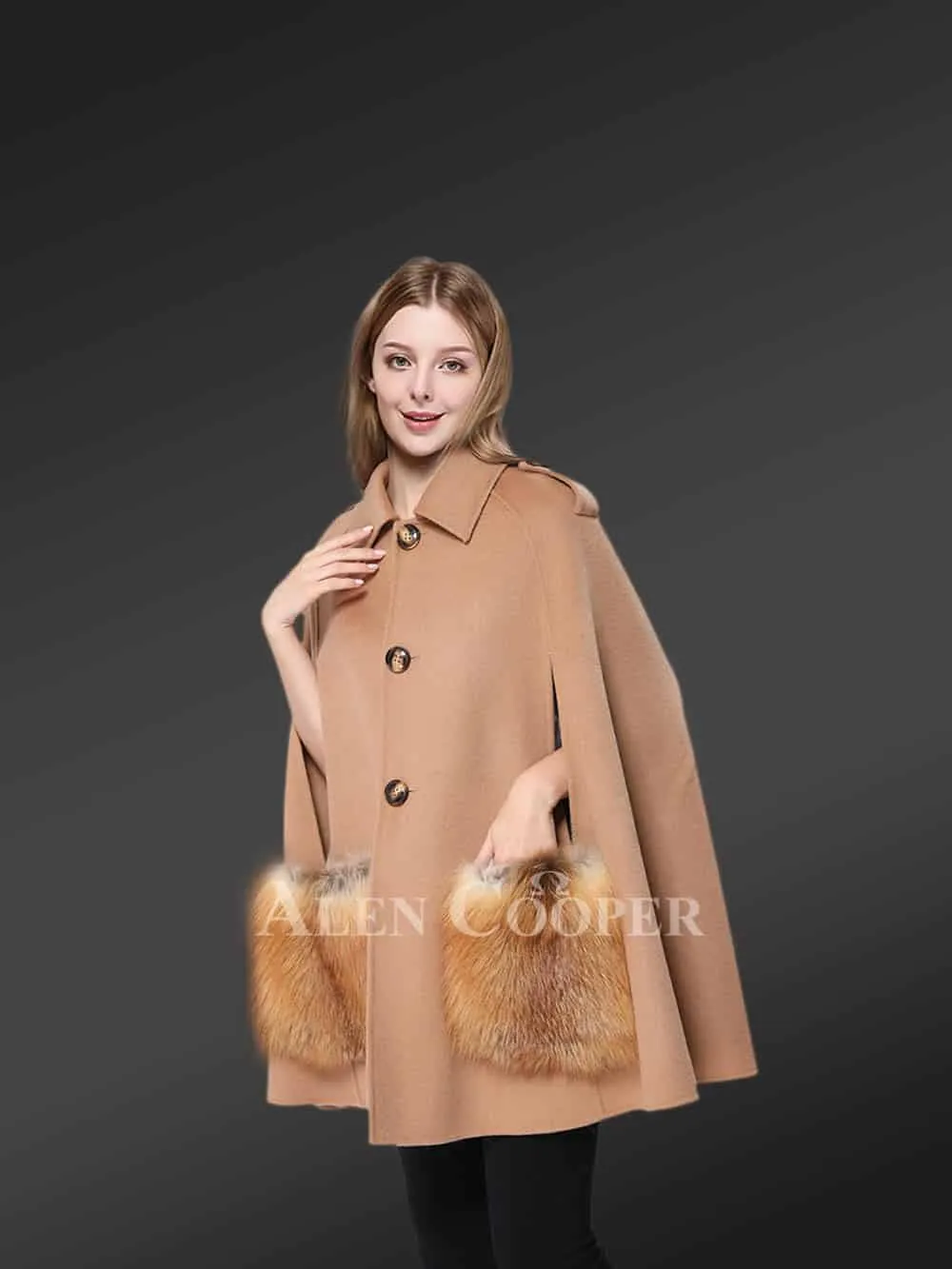 Women Red Fox Fur Poncho