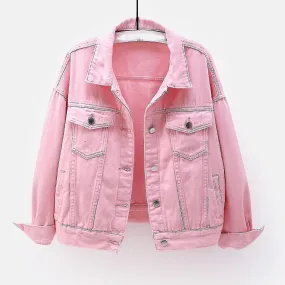 Women Spring And Autumn Coats Warm Solid Long Sleeve Denim Jacket O...