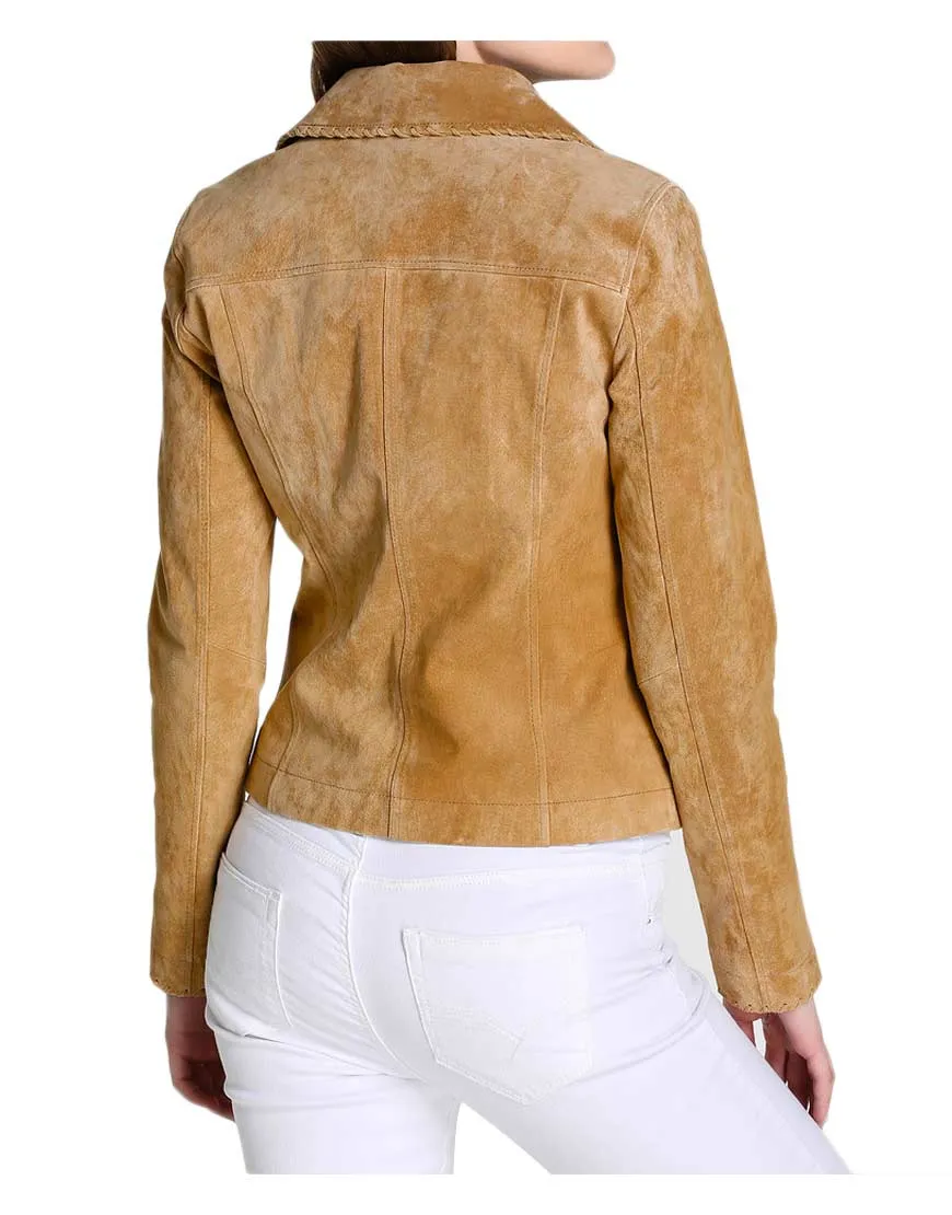 Women's Biker Camel Brown Suede Leather Jacket - UJackets