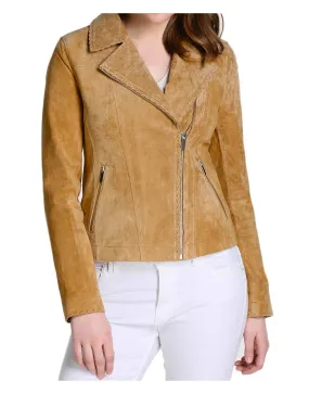 Women's Biker Camel Brown Suede Leather Jacket - UJackets